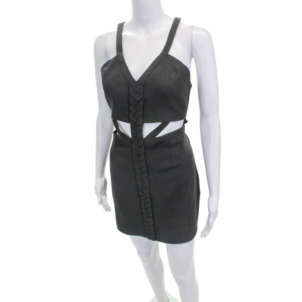 NBD X The Naven Twins Women Bodycon Gray V Neck Sleeveless Zip Mini Dress Size M